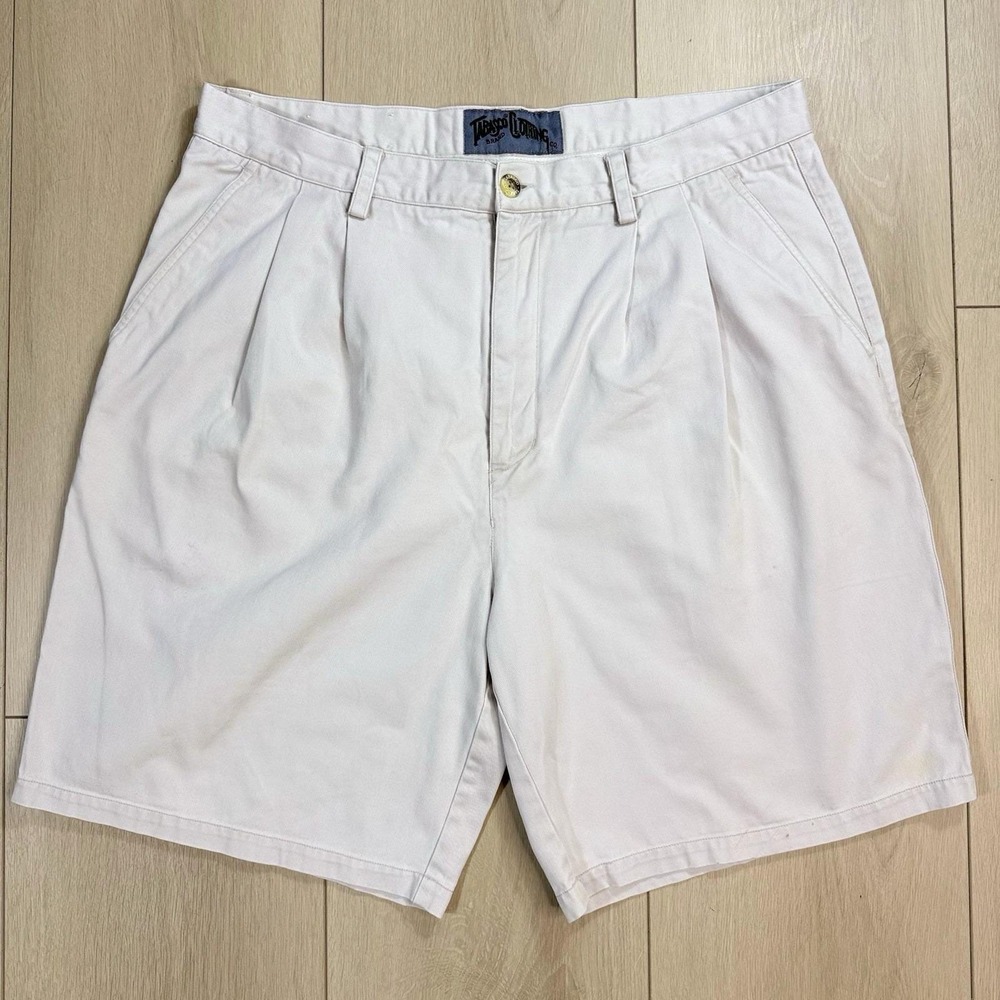 Vintage Tabasco Clothing Men's Shorts 36 Beige Pleated‎ Chino Cotton Casual USA